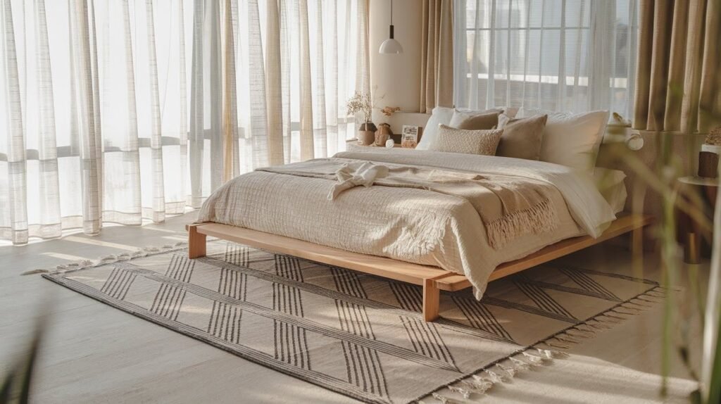 Stylish Rug Placement in Bedroom